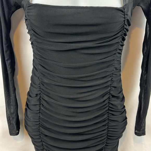 Nasty Gal Mesh Behavior Ruched Sexy Party Black‎ Minin Dress Size 2 - Picture 9 of 13
